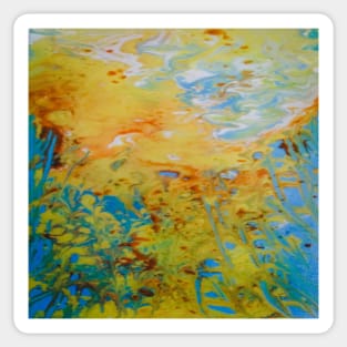 Abstract Jellyfish Painting Fluid Art Design In Vibrant Colors Blues, Oranges, Yellows and White Sticker